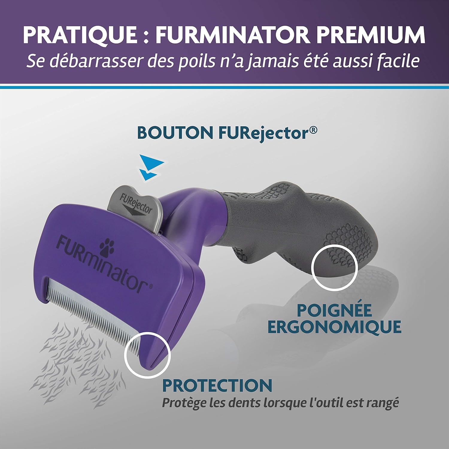 FURMINATOR Outil de Toilettage Pour Chat de Grande Taille à Poils Longs Noir
