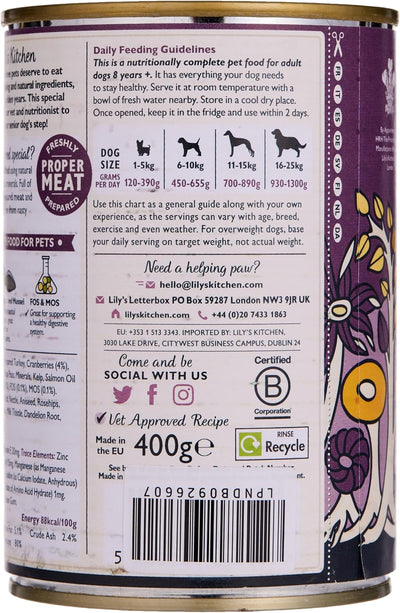 LILY'S KITCHEN Senior Terrine Dinde Cranberry et Légumes 400g