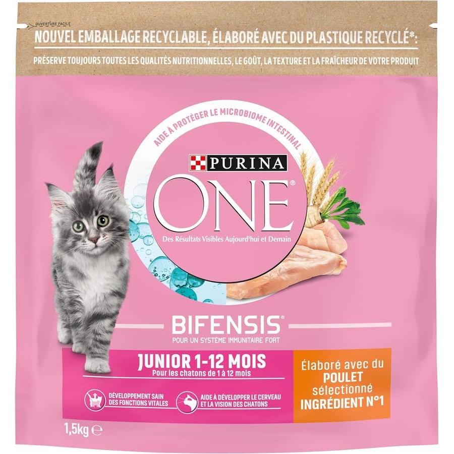 PURINA ONE Junior Croquettes pour Chaton Poulet et Céréales Complètes 1,5kg