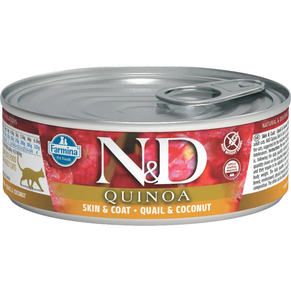 FARMINA N&D Quinoa Skin & Coat, caille et coco pour chat 80 g
