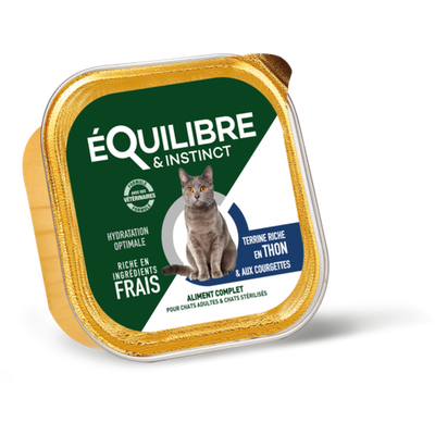 EQUILIBRE & INSTINCT Terrine pour chat stérilisé riche en thon & aux courgettes 85g