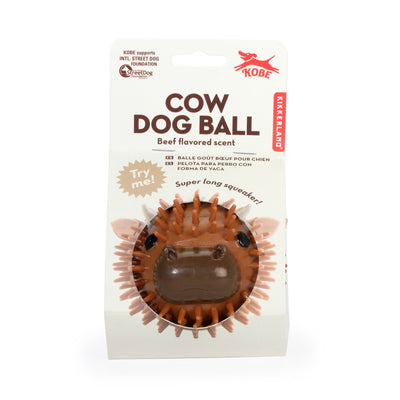 KIKKERLAND Cow Dog Ball Balle pour chien goût bœuf avec couinement 9 cm