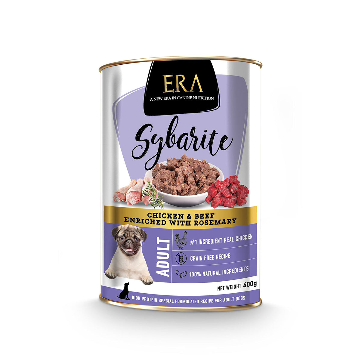 Era Sybarite Adulte - POULET ET BOEUF, ENRICHIS AU ROMARIN 400 g.
