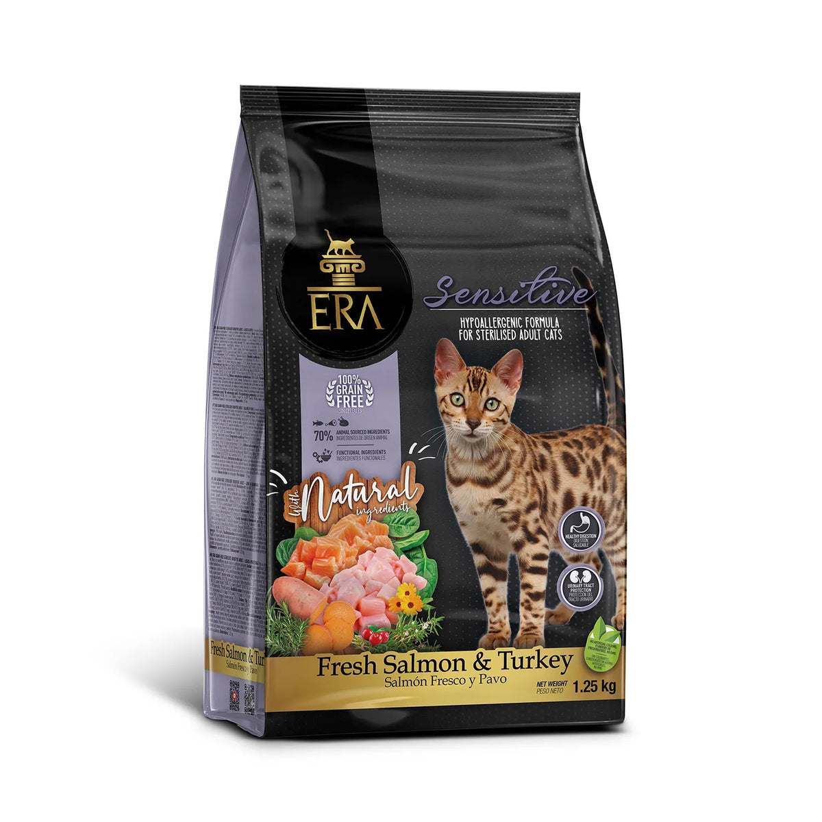 ERA Sans Céréales Chat Adulte Sensible Stérilisé Saumon frais & Dinde 1,25 kg