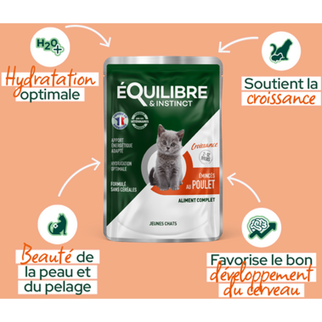 EQUILIBRE & INSTINCT Emincés pour chat au poulet légumes BIO 100g