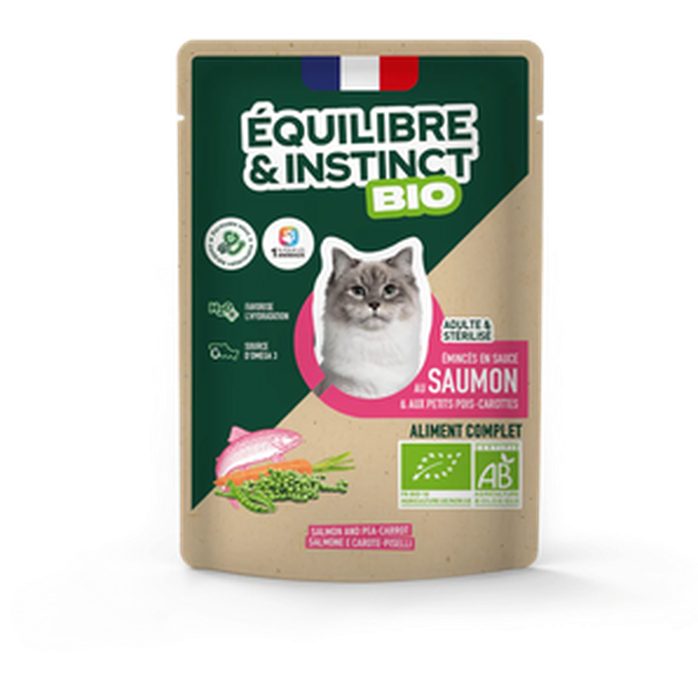 EQUILIBRE & INSTINCT Emincés pour chat au saumon légumes BIO 100g