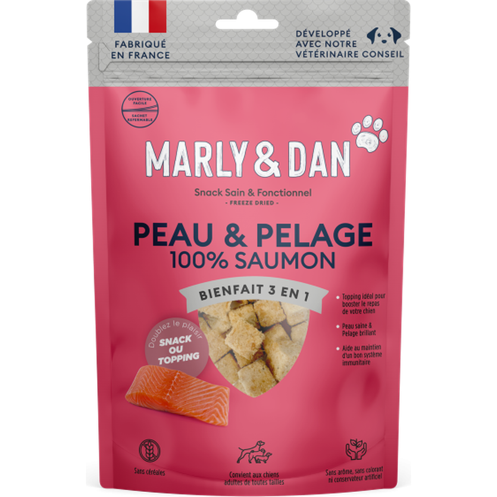 MARLY ET DAN Freeze Dried 100% Saumon Peau & Pelage Chien 50g