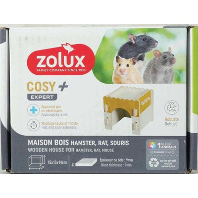 ZOLUX Maison en bois Cosy+ S Souris, Hamster et Rat Bois FSC Plaid polaire