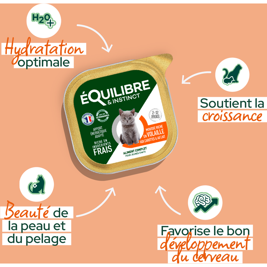 EQUILIBRE & INSTINCT Mousse pour jeune chat riche en volaille, carottes & lait 100g