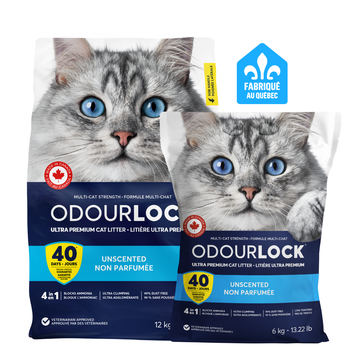 ODOURLOCK Litière d'argile agglomérante non parfumée pour chat 12 kg