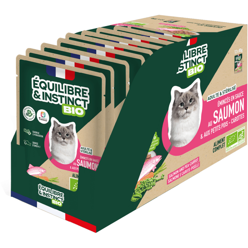 EQUILIBRE & INSTINCT Emincés pour chat au saumon légumes BIO 100g