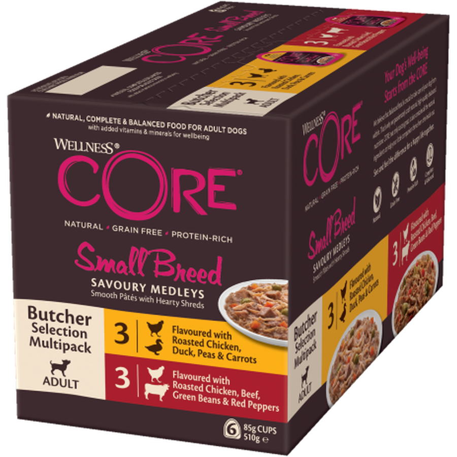 WELLNESS CORE Chien Small Breed Savoury Medley Agneau Chevreuil Légumes 6x85g