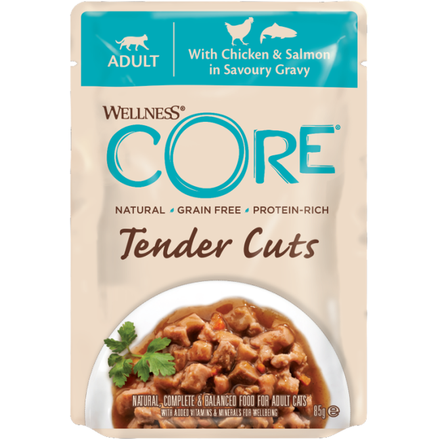 WELLNESS CORE Tender Cuts Nourriture humide pour chat Poulet et Foie de Poulet 85g