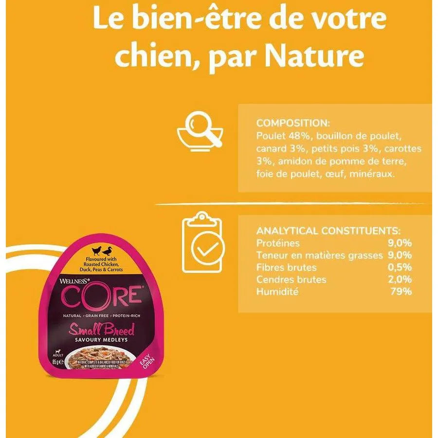 WELLNESS CORE Chien Savoury Medley Nourriture humide Canard Poulet Légumes 6x85g