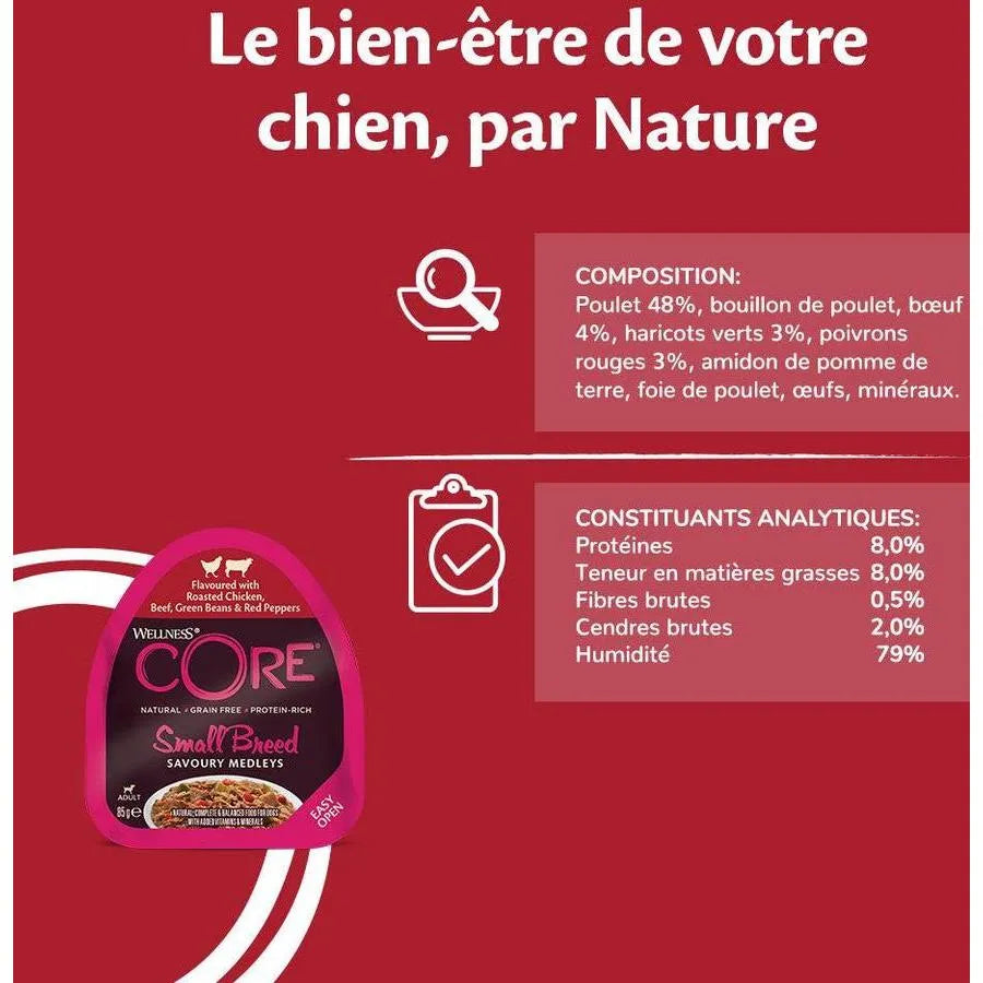 WELLNESS CORE Chien Savoury Medley Nourriture humide Poulet Boeuf Légumes 6x85g