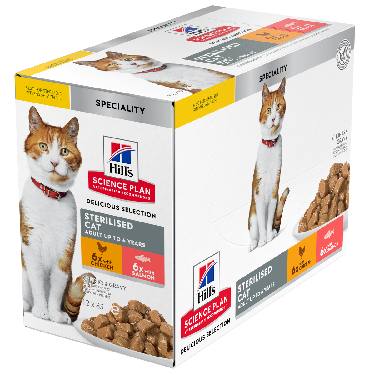 HILL'S Science Plan Sterilised Cat Sachets repas pour chat adulte stérilisé au poulet et au saumon 12 x 85 g