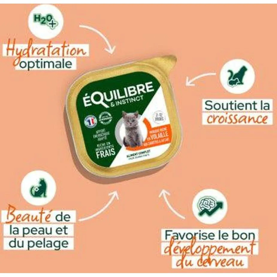 EQUILIBRE & INSTINCT Terrine pour chat stérilisé riche en volaille & courgettes 12x100g