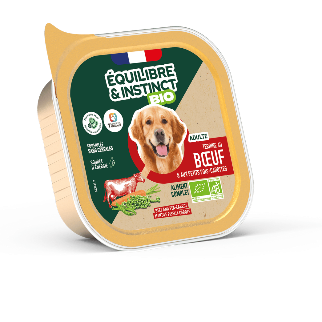 EQUILIBRE & INSTINCT Terrine pour chien adulte boeuf BIO 300g