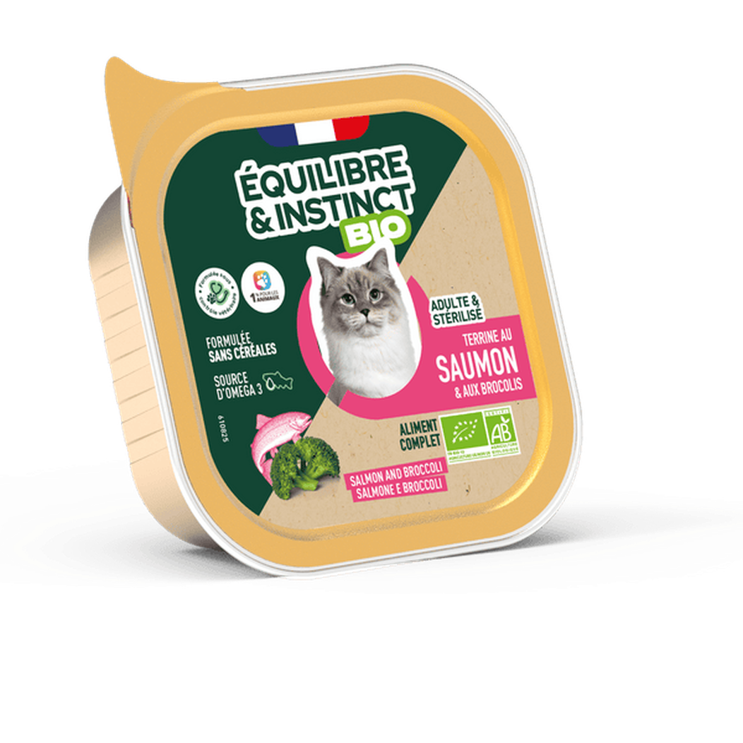EQUILIBRE & INSTINCT Terrine pour chat stérilisé riche en saumon & aux courgettes 12x100g