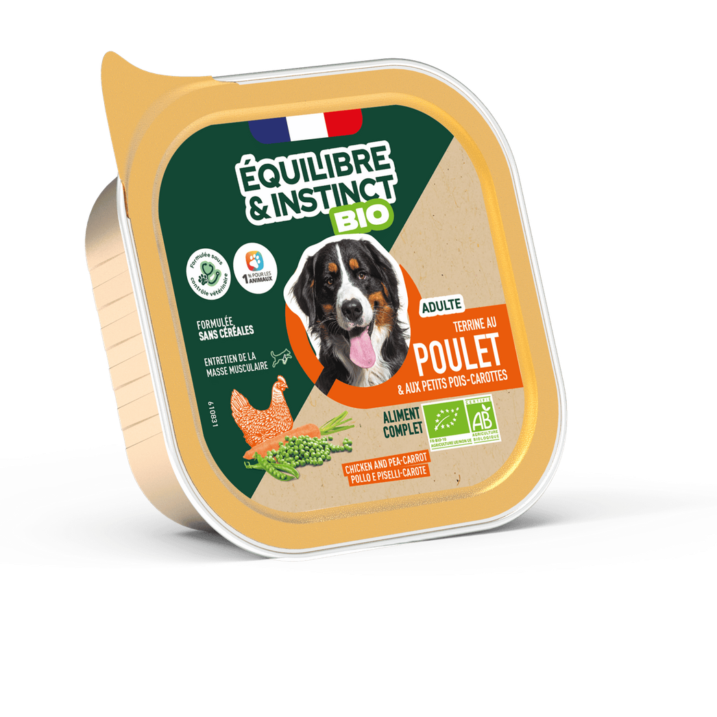 EQUILIBRE & INSTINCT Terrine pour chien adulte Poulet BIO 300g