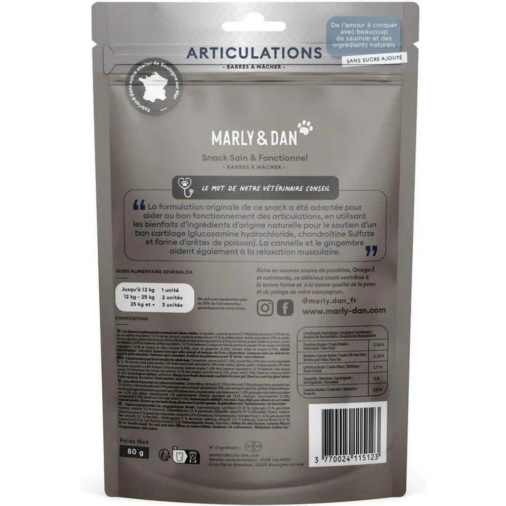 MARLY ET DAN Barres à mâcher Articulations Chien Saumon 80g