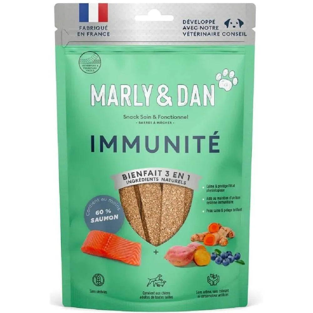 MARLY ET DAN Barres à mâcher Soutien Immunitaire Chien Saumon Sans Céréales 80g