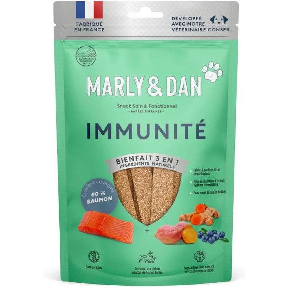 MARLY ET DAN Barres à mâcher Soutien Immunitaire Chien Saumon Sans Céréales 80g