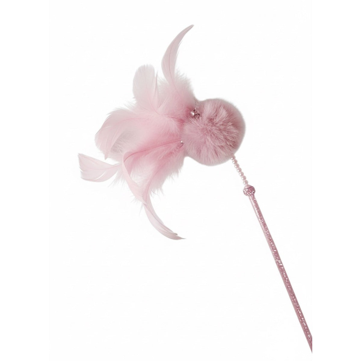 Canne à pêche plume pour chat gris/blanc/rose