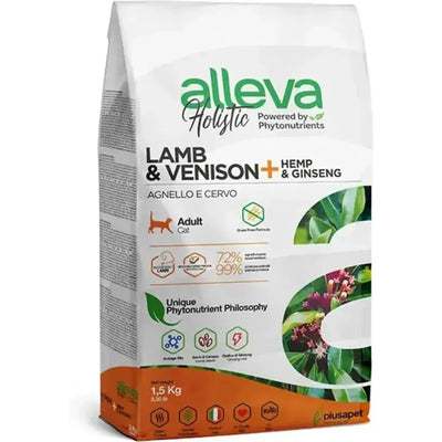 Croquettes sans céréales Alleva Holistic Agneau & Cerf + Chanvre & Ginseng chat adulte