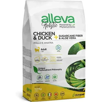 Croquettes sans céréales Alleva Holistic Poulet & Canard + Aloe Vera & Ginseng chat adulte stérilisé