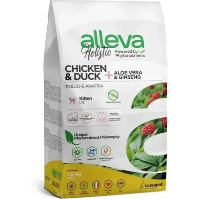 Croquettes sans céréales Alleva Holistic Poulet & Canard + Aloe Vera & Ginseng chat adulte