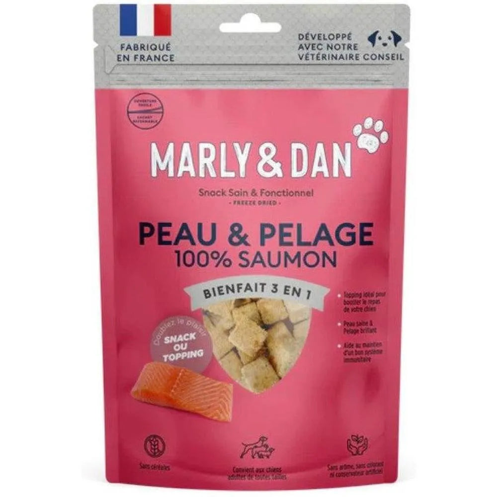 MARLY ET DAN Freeze Dried 100% Saumon Peau & Pelage Chien 50g
