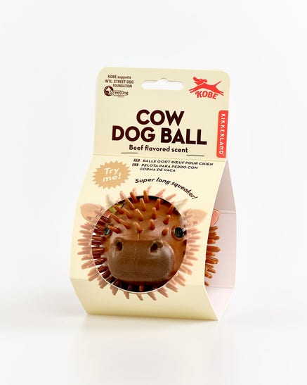 KIKKERLAND Cow Dog Ball Balle pour chien goût bœuf avec couinement 9 cm