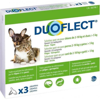 DUOFLECT Solution Spot-On pour chiens de 2-10kg et chats plus de 5kg Puces-Tiques, trois pipette