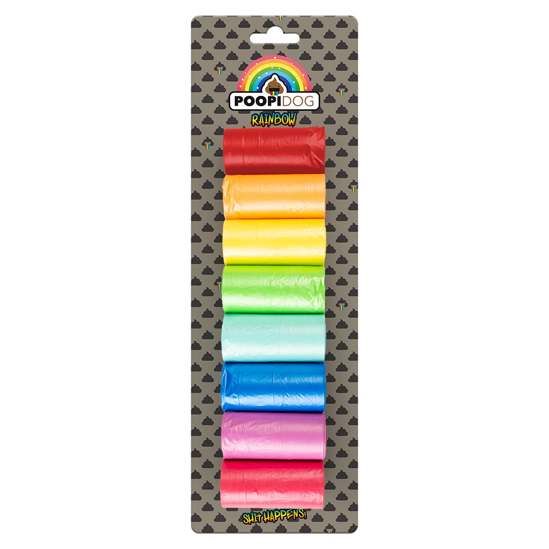 DUVO+ Poopidog Rainbow Sacs Ramasse-Crottes pour Chien 8 Rouleaux de 20 Sacs 32x19cm