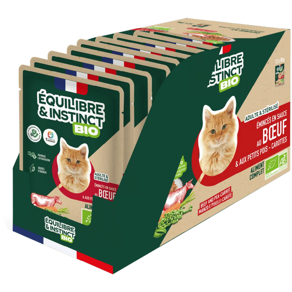 EQUILIBRE & INSTINCT Emincés pour chat au boeuf légumes BIO 100g