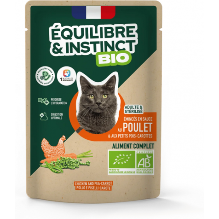 EQUILIBRE & INSTINCT Emincés pour chat au poulet légumes BIO 100g