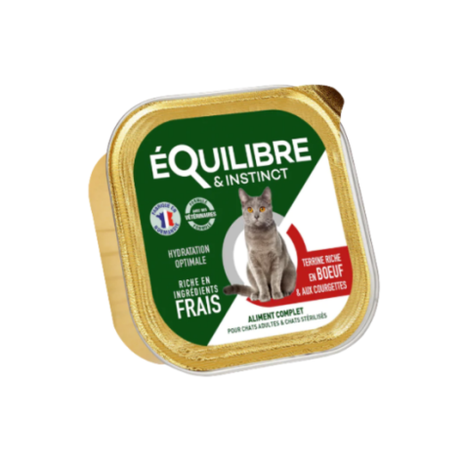 EQUILIBRE & INSTINCT Terrine pour chat stérilisé riche en boeuf & aux courgettes 12x100g