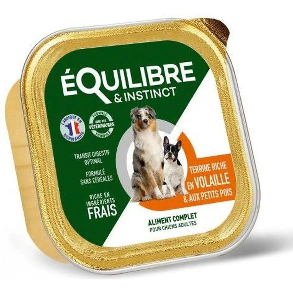 EQUILIBRE & INSTINCT Terrine BIO pour chien adulte riche en volaille et petits pois 300g