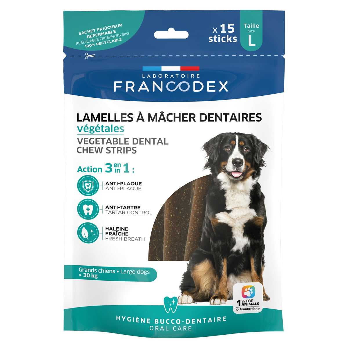 FRANCODEX Lamelles à Mâcher Dentaires Grand Chien Taille L 490g