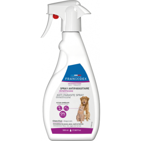 FRANCODEX Spray Antiparasitaire Répulsif Habitat Chiens et Chats 500ml