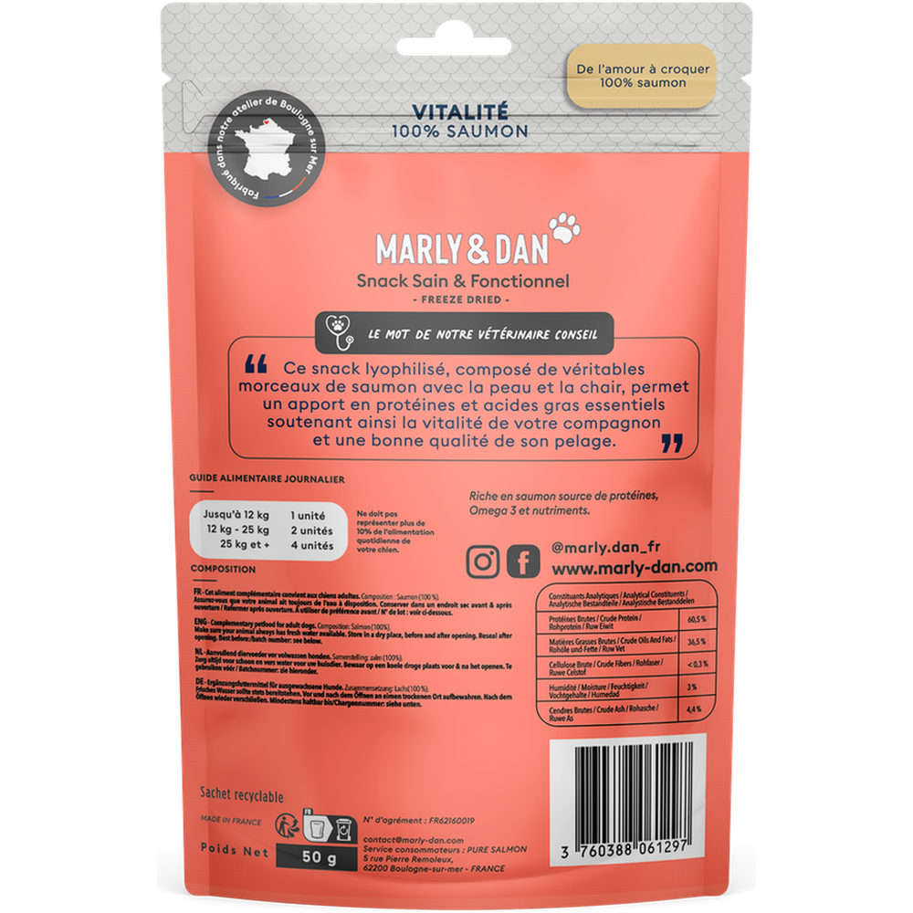 MARLY ET DAN Freeze Dried Vitalité Chien 100% Saumon