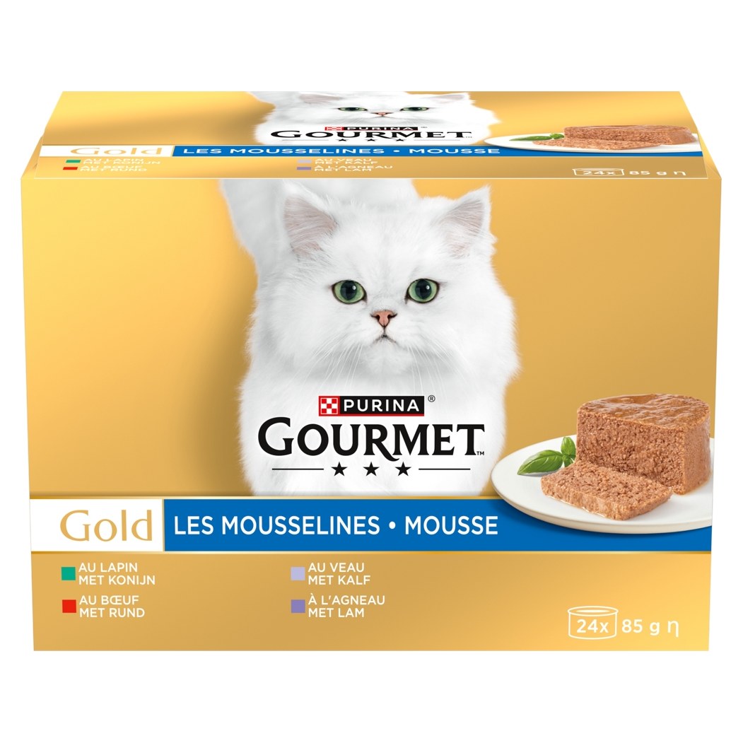 GOURMET Gold Les Mousselines Lapin, Bœuf, Veau et Agneau Pâtée pour Chat 24x85g