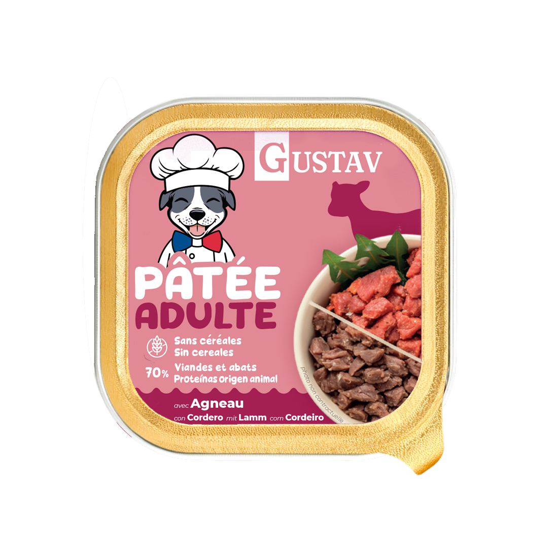 Barquette Gustav pâtée pour chien adulte à l'agneau 150 g