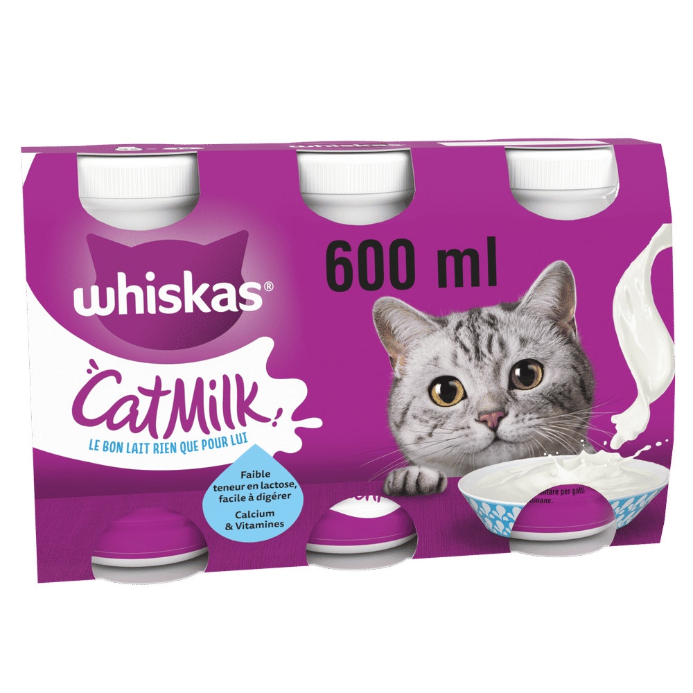 WHISKAS Lait en Bouteille pour Chat Adulte et Chatons 3 x 200 ml