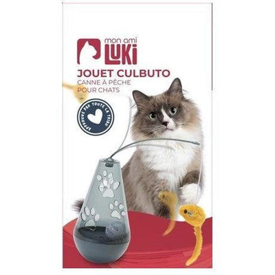 ZOOMALIN Jouet Culbuto Canne à Pêche 9x3cm Gris et Orange pour Chat