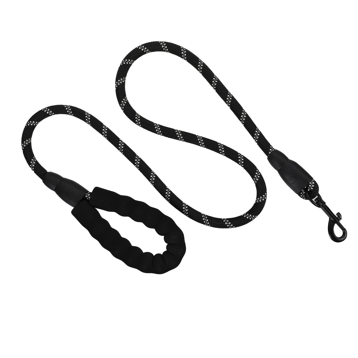 Laisse noire en corde réfléchissante Mon Ami Luki de 120 cm, avec poignée rembourrée
