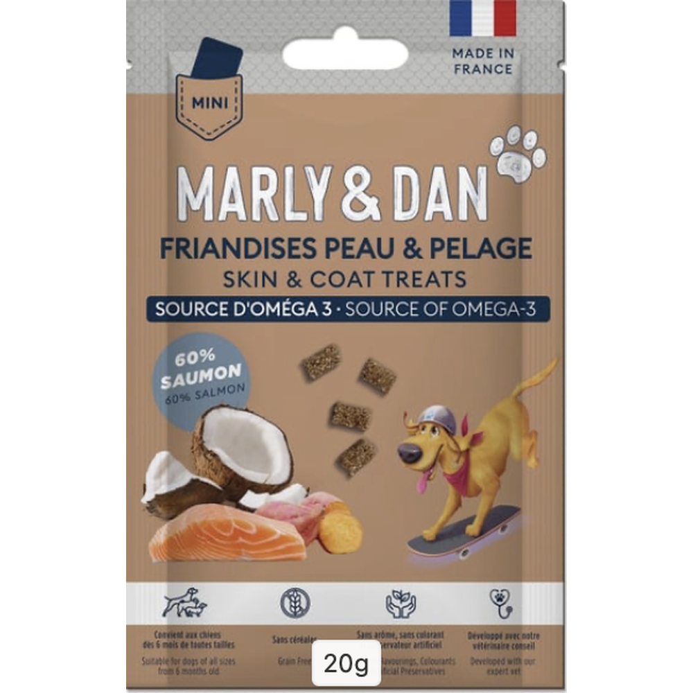 MARLY ET DAN Format Poche Peau & Pelage Chien Saumon Noix de Coco Patate Douce 20g