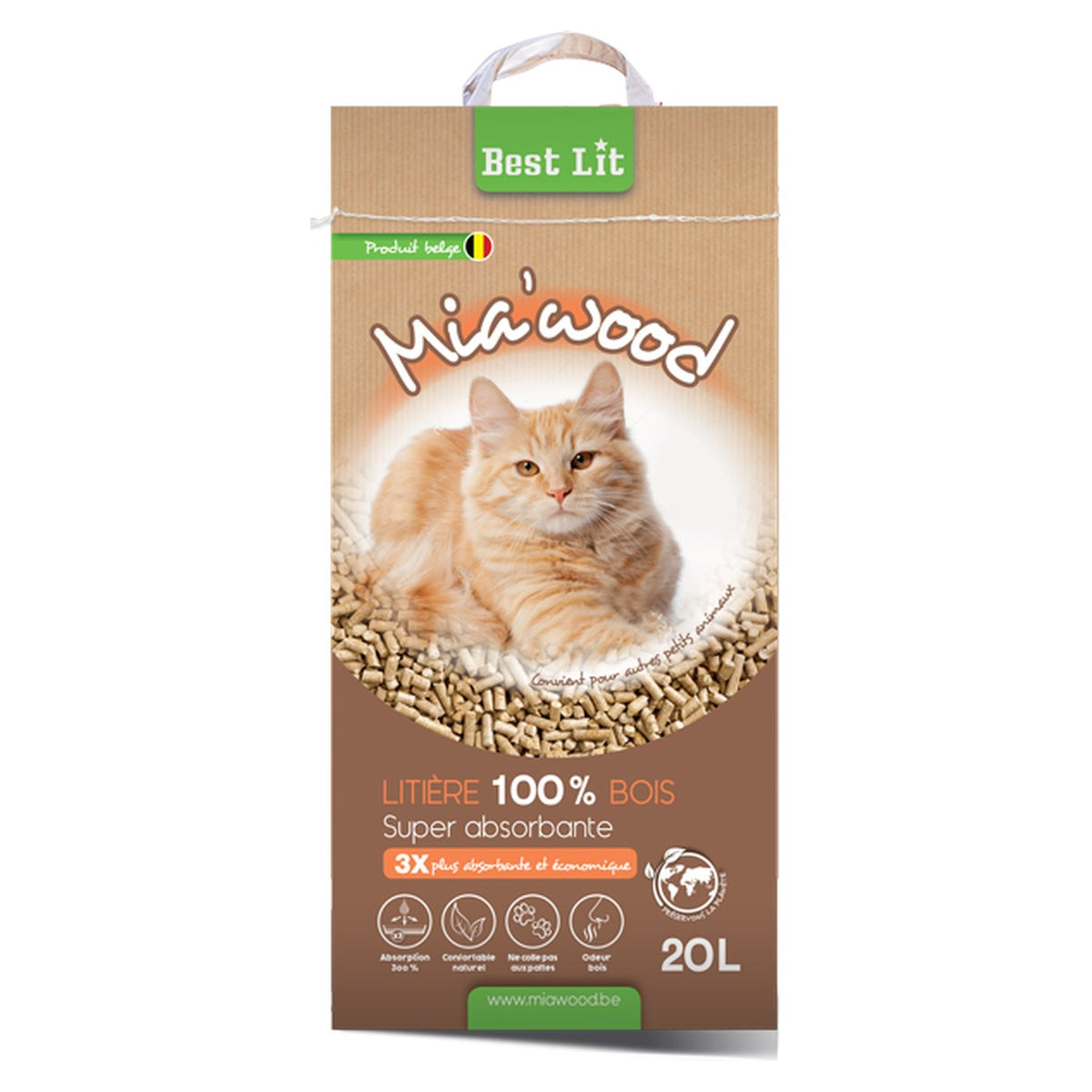 MIA'WOOD Best Lit Litière 100 % Bois en Granulés pour Chat 20L