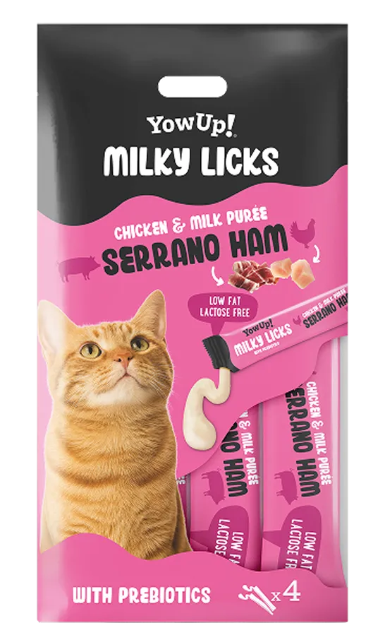 YOWUP Milky Licks Jambon Serrano Purée de Lait aux Prébiotiques pour Chat
